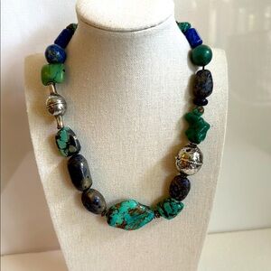 1976 - Vintage Nepalese beaded of Turquoise & Lapis & Silver Necklace